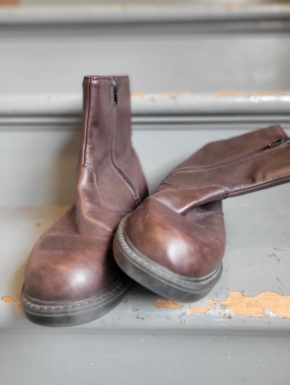 Brown Leather Zip Ankle Boots